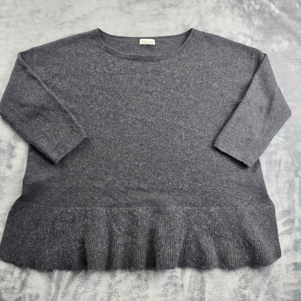 Garnet Hill Sweater S Gray Womens Relaxed 100% Cashmere Peplum Ruffle Hem Cozy